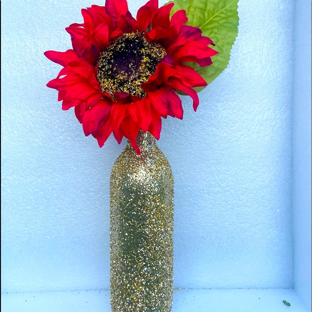 Gold bottle fall flowers decor